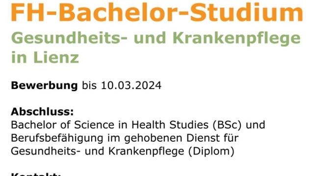 Plakat FH-Bachelor-Studium Gesundheits- und Krankenpflege in Lienz